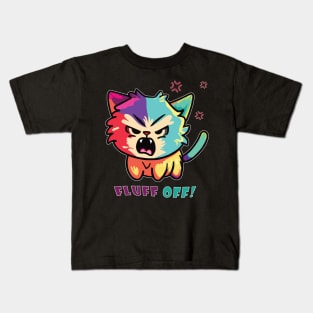 Colorful cute angry cat hissing Fluff Off Kids T-Shirt